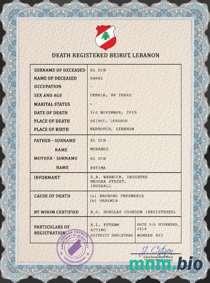 Lebanon rekord życiowy śmierć certyfikat PSD szablon